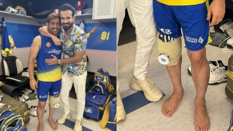 Injured Dhoni leg