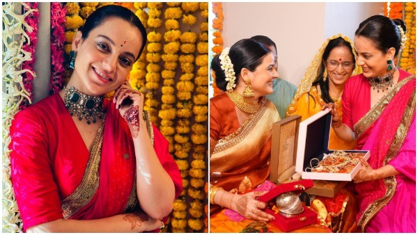 Kangana Ranaut Looks Radiant Pink Saree Attends Bhabhi Ritu ...