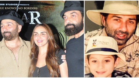 Gadar 2: Dharmendra reacts to Sunny Deol, Esha Deol, Bobby posing together; Rajveer Deol calls dad 'superstar' | PINKVILLA